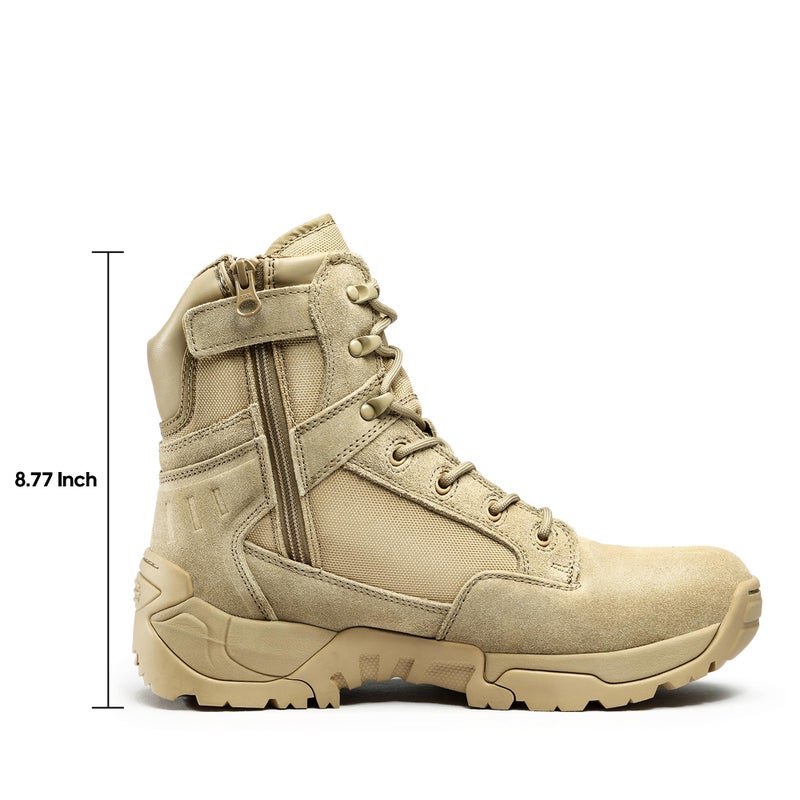 NORTIV 8 Men's Side Zipper Military Tactical Work Boots Leather Motorcycle Combat Boots,Size 9.5,Sand,DESERT - Image 2